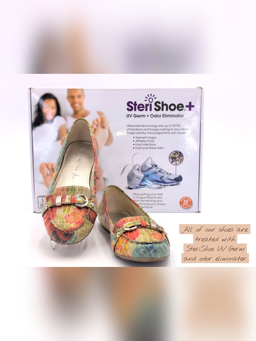 Anne Klein iflex Savina Sz 7.5 Multicolor Coral/Teal Croc Loafers Gold Buckles - Picture 15 of 16